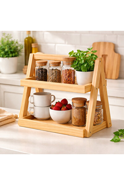 sgeteknoloji Natural 2-Tier Wooden Kitchen Organizer & Fruit Holder