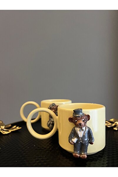 FZB Art Studio Ayıcık Teddy Figürlü Kahve Sahlep Fincan Mug Kupa İnce Yuvarla...