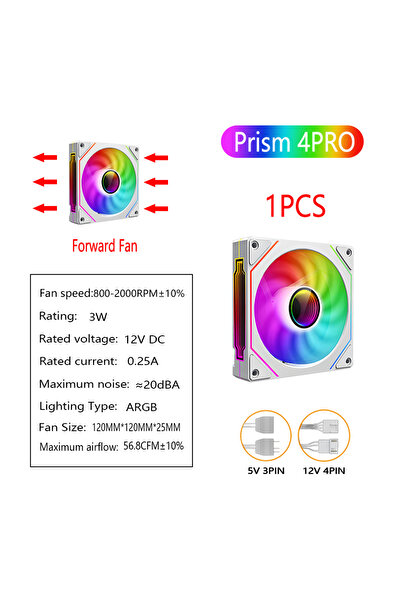 Choice10 A-RGB WHITE White Forward 1PCS PRISM 4 PRO Computer Case Fan 120mm A...