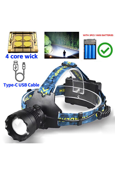 Choice1 مصباح أمامي T02-4 مزود ببطارية 18650، قوي، فائق السطوع، 4 مصابيح LED،...