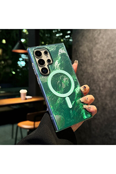 Choice78 هاتف Galaxy S25 Ultra بلون أخضر عصري متدرج بين الرمادي والأخضر. ملمس...