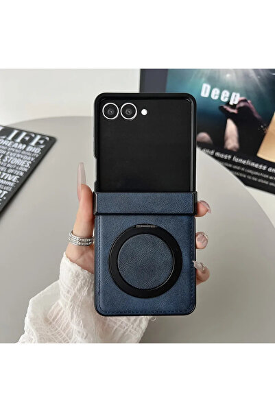 Choice غلاف هاتف من جلد المغناطيسي باللون الأزرق الداكن لهاتف Galaxy Z Flip7،...