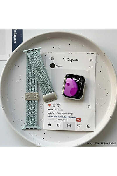 Choice11 سوار ساعة من النايلون المضفر باللون الأخضر النعناعي، مزين برسومات كر...