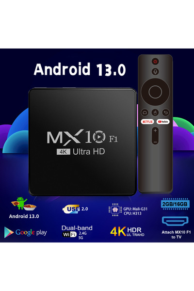 Choice US Plug MX10 F1 16G android tv box decoder 2024 4k android 13 mx10 f1 ...