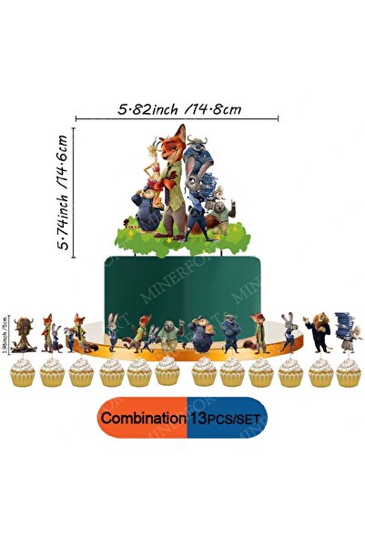 Choice4 مجموعة B مكونة من 13 قطعة من زينة كعكة زوتوبيا الكرتونية، تتضمن أعلام...