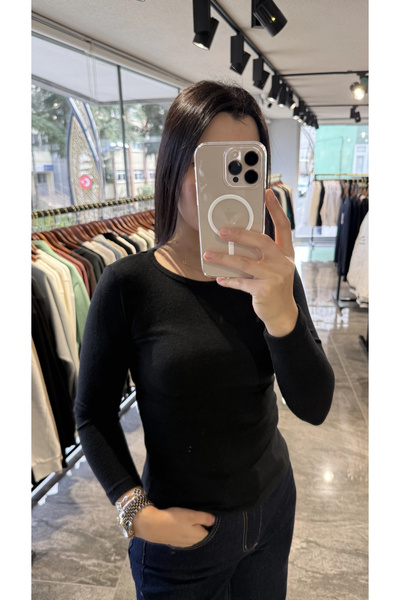Bisiklet Yaka Kaşmir Siyah Body