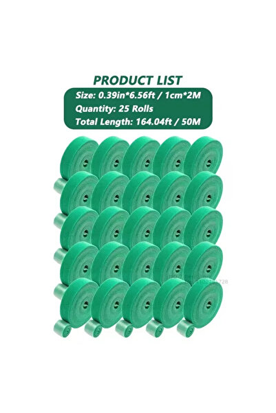 Choice1 25 لفة (50 متر) من أربطة كابلات نايلون لاصقة للنباتات، لون أخضر، قابل...