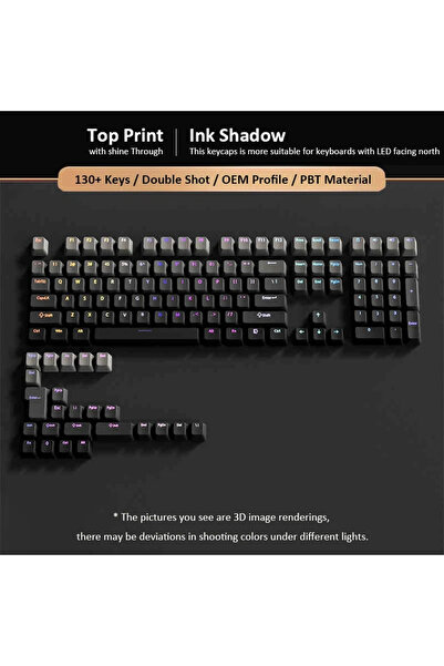 Choice3 أغطية مفاتيح TopPrint Ink Shadow، أكثر من 134 مفتاحًا، رمادي متدرج، ب...
