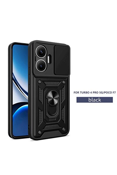 Choice19 غطاء حماية أسود مدرع لهاتف Poco F7 مع حلقة مغناطيسية لهواتف Mi Po F7...