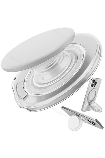 choice2 حامل هاتف شفاف أبيض من Grippopso لتقنية MagSafe مع مسند مدمج وحامل قا...