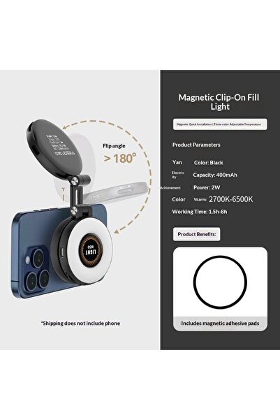 Choice مصباح تعبئة مغناطيسي أسود W50 للهواتف المحمولة والأجهزة اللوحية، إضاءة...