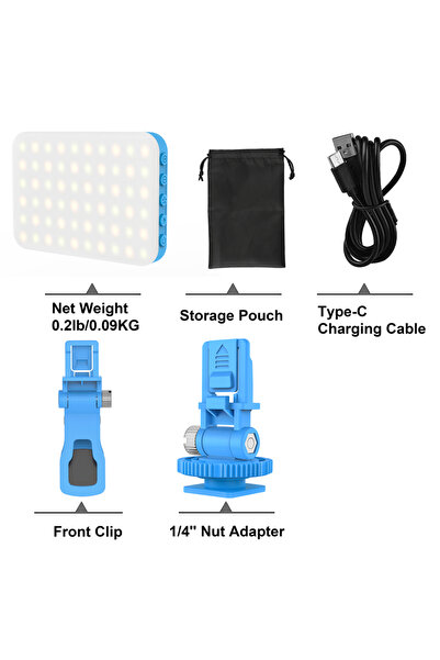 choice2 مصباح فيديو LED أزرق بـ 60 مصباحًا، قابل لإعادة الشحن ببطارية 2500 مل...