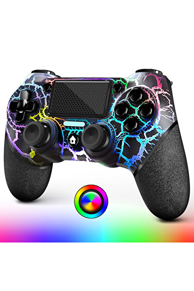 Choice وحدة تحكم لاسلكية AceGamer RGB سوداء لجهاز PS4، مزودة بإضاءة LED سوداء...