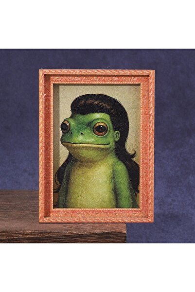 Choice3 B 1pc Quirky Wig Frog Wooden Fridge Magnet, Funny Frog Retro Framed A...