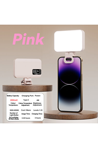 Choice5 مصباح سيلفي LED وردي اللون بقوة 2000 مللي أمبير، مناسب لأجهزة iPhone ...