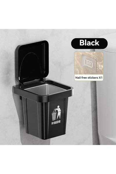 Choice سلة مهملات ومنفضة سجائر سوداء مبتكرة مثبتة على الحائط مع غطاء مضاد للذ...