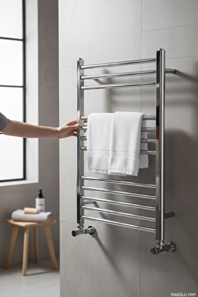 İSAOĞLU YAPI Banyo Havlupan Isıtıcı Krom Renk 50x70 Ebat Vanalar Dahil Havlup...