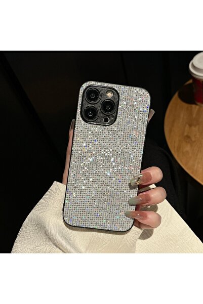 Choice46 غلاف هاتف فاخر أبيض اللون، مزين بترتر لامع بنمط شبكي، مناسب لأجهزة آ...