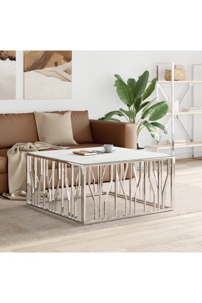 Concept Masă de cafea, argintie, 100x100x50 cm, oțel inoxidabil/sticlă