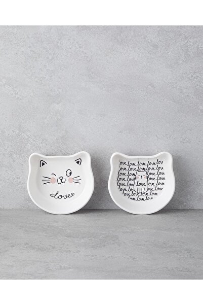 English Home Mingle Cats Seramik 2'li Kase 14 cm Beyaz