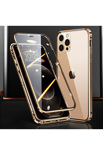 Choice99 غلاف هاتف معدني مغناطيسي ذهبي اللون لحماية كاملة 360 درجة لهاتف iPho...