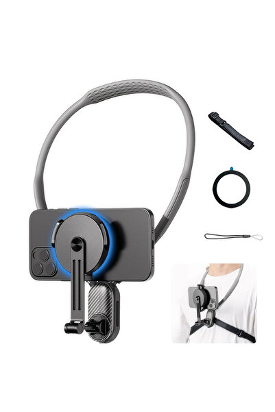 Choice حامل سيليكون مغناطيسي رمادي اللون يُعلق حول الرقبة، سريع الفك، للهواتف...