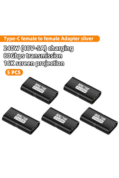 choice2 5 قطع من محولات USB-C أنثى إلى أنثى، سوداء اللون، بسرعة 80 جيجابت في ...