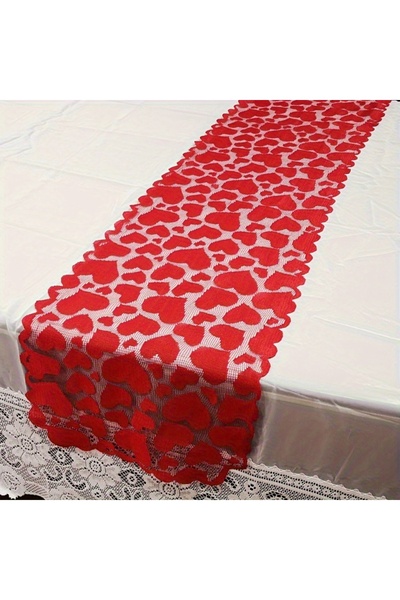Choice مفرش طاولة أحمر على شكل قلب، مفرش طاولة طويل من دانتيل الأحمر، زينة طا...