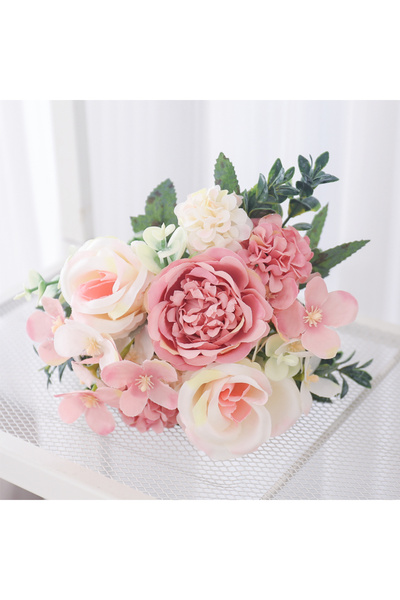 Choice4 باقة زهور اصطناعية من الفاوانيا الوردية، باقة زهور الكوبية للعروس، با...