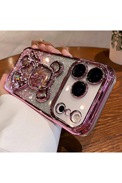 Choice iPhone17 Pro Max Pink Beautiful Bear Flowing Sand Shining Protector Co...