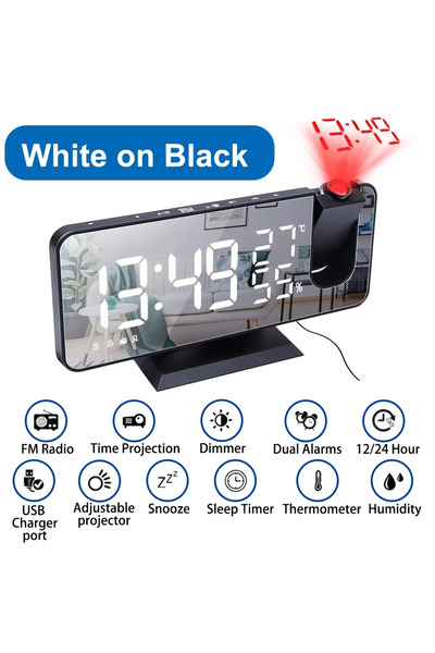 Choice White on Black LED Digital Projection Alarm Clks USB Electronic Ceilin...