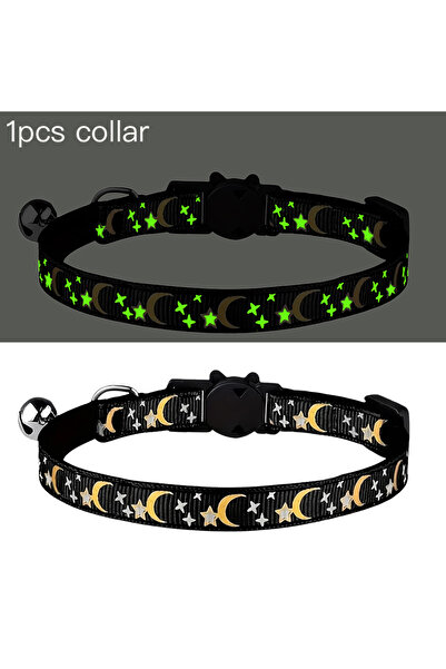 Choice3 black Pet Collar Cat Dog Gold Color Stars and Moon Pet Collar with Be...