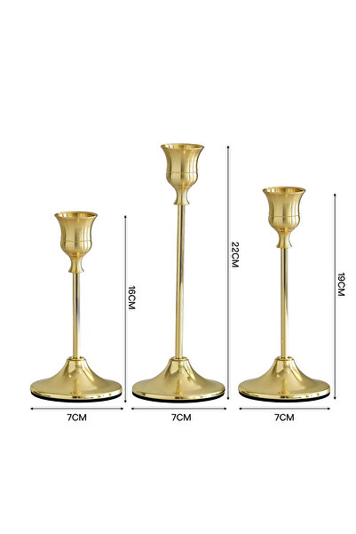 Choice3 طقم شمعدانات طاولة أنيق من المعدن الذهبي العتيق، مكون من 3 قطع، مناسب...