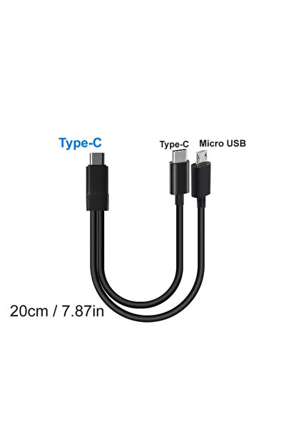 choice2 كابل USB-C إلى Micro قصير بطول 20 سم، مزود بشاحن USB ثنائي الوظائف.