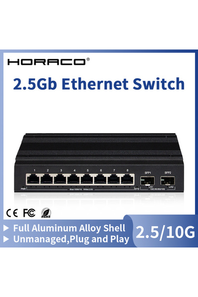 Choice US Adapter HORACO 2.5G Network Switch 8 Port Ethernet Switch with 2*10...
