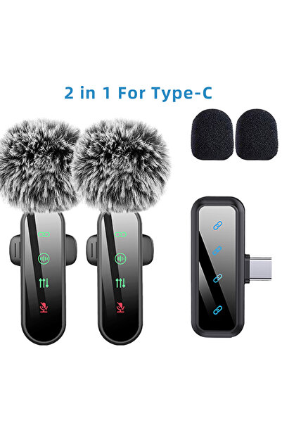 Choice11 ميكروفون لاسلكي صغير الحجم (أسود-2-TC وردي) 1 في 4، مزود بخاصية إلغا...