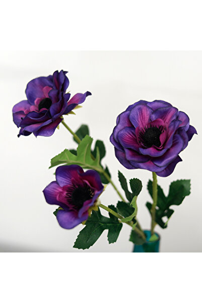 Choice6 زهور أنيمون صناعية جديدة بثلاثة رؤوس باللونين الأزرق والبنفسجي، وزهور...