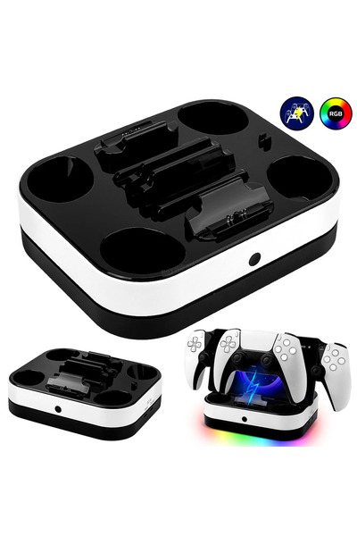 Choice حامل شحن جديد أسود اللون لجهاز تحكم PS5 مزود بإضاءة LED و RGB، يدعم ال...