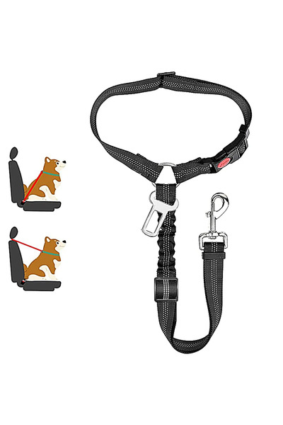 Choice5 حزام أمان أسود قابل للتعديل 2 في 1 للكلاب، مناسب لمقعد السيارة، مزود ...