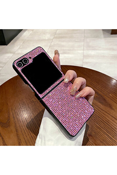 Choice27 غطاء خلفي لون سادة بلون وردي لامع لهاتف سامسونج Z Flip 7 6 5 4 3 5G ...