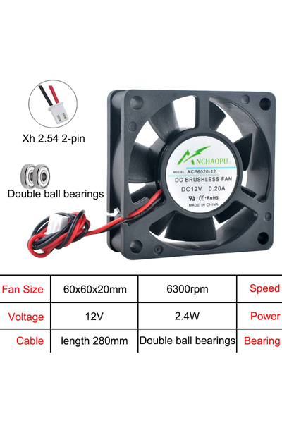 Choice3 NO RGB black DC12V Double ball ACP6020 60mm 60x60x20mm Axial Cooling ...