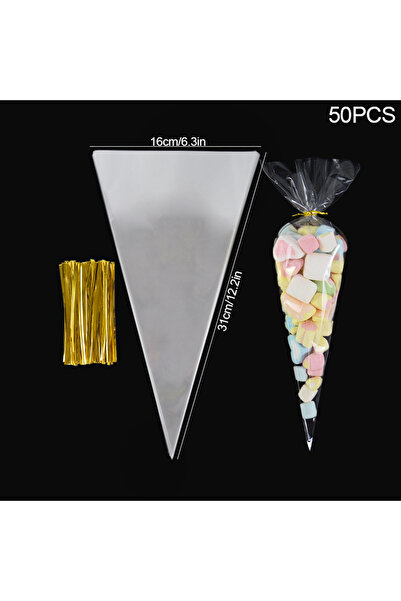 Choice1 50pcs M-16x31cm 50Pcs Clear Cone Candy Bags Food Snack Packaging Plas...