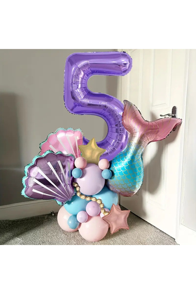 Choice6 ONE SIZE number 5 24pcs 1-9th Birthday Mermaid Shell Balloon Set, 40 ...