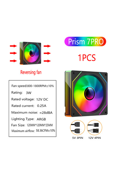 Choice9 A-RGB WHITE Black Reverse 1PCS PRISM 7 PRO Computer Case Fan 120mm AR...