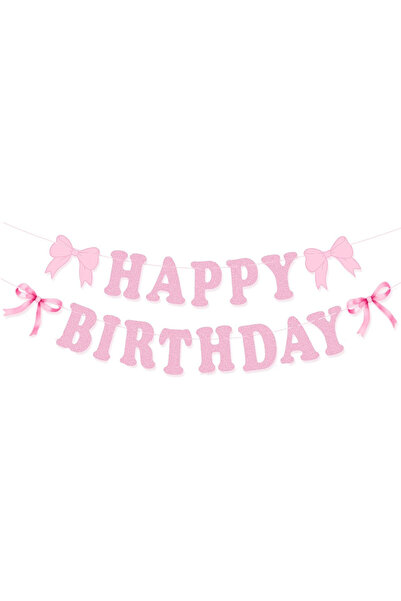 Choice Banner-1pc Pink Bow Birthday Decorati - Includes Bow Plates,Napkins,Cu...