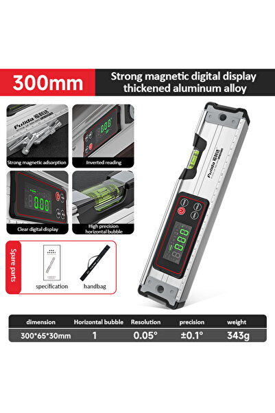 Choice1 منقلة رقمية فضية -300 مم، مقياس زاوية، مقياس ميل، مغناطيس، مستوى، زاو...