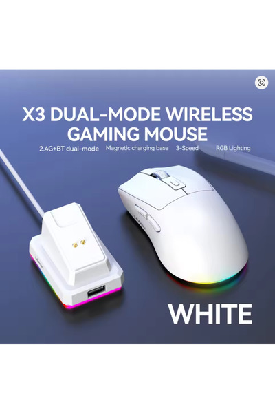 Choice1 ماوس لاسلكي أبيض ثنائي الوضع | شحن مغناطيسي | إضاءة خلفية RGB | 3 سرع...
