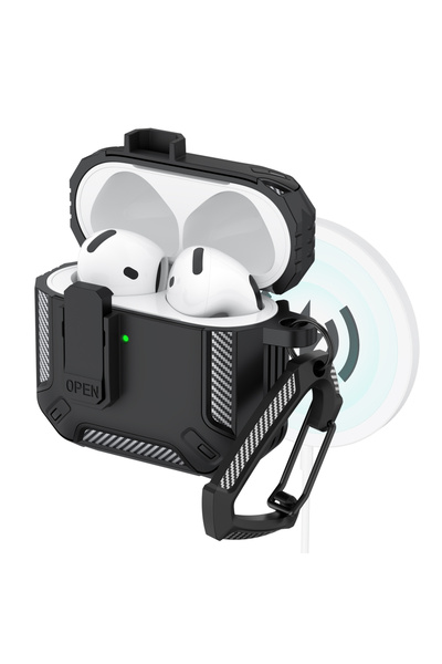 Choice21 جراب حماية مُحسّن لسماعات AirPods 4 باللون الأسود، مزود بخطاف، يوفر ...