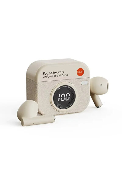 Choice سماعات أذن لاسلكية Q86 بيضاء، نصف داخلية، بتصميم كاميرا كلاسيكي، مزودة...