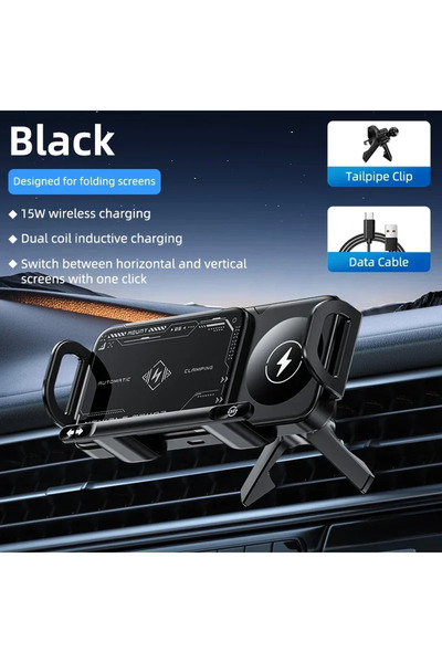 Choice1 حامل شاحن لاسلكي للسيارة أسود اللون، يدور 360 درجة، يدعم الشحن السريع...